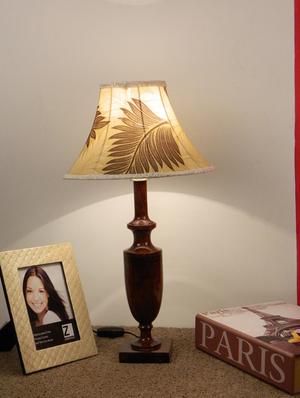 mango wood classic table lamp with polysilkshade- beigh brown - 10895880 - Standard Image - 2