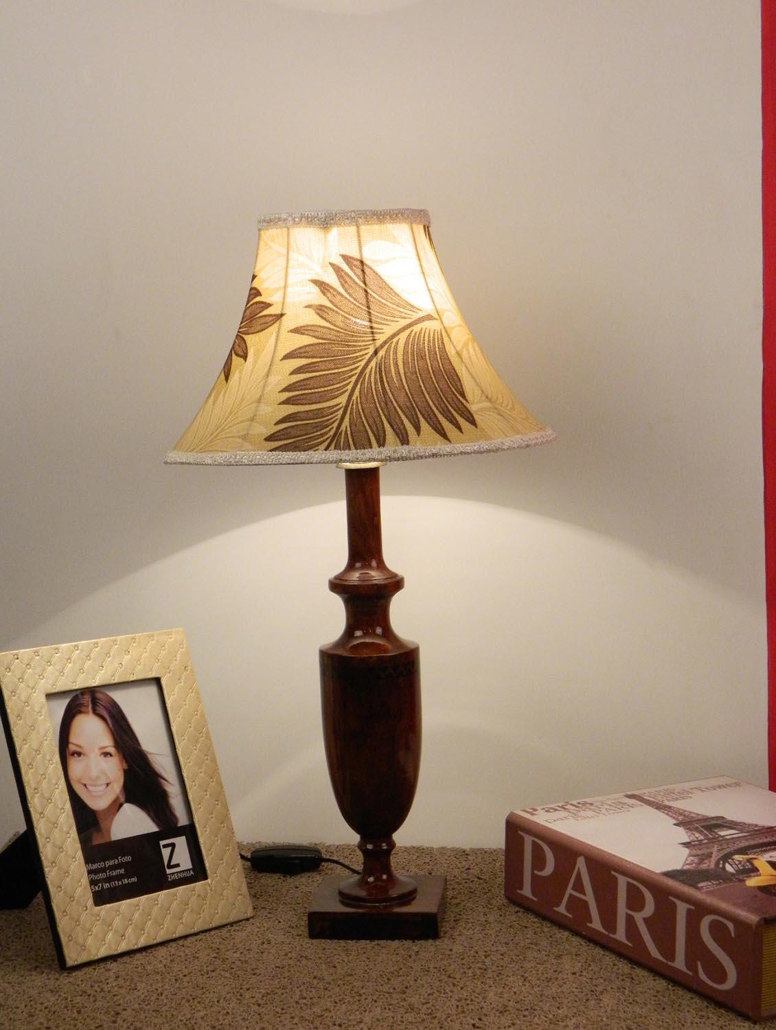 mango wood classic table lamp with polysilkshade- beigh brown - 10895880 - Zoom Image - 2