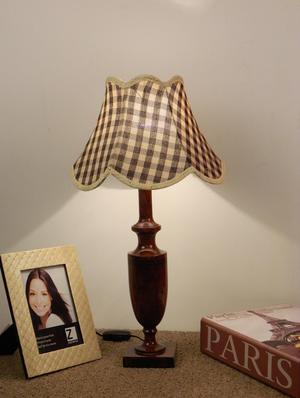mango wood classic table lamp with jute shade- grey check - 10895885 - Standard Image - 2
