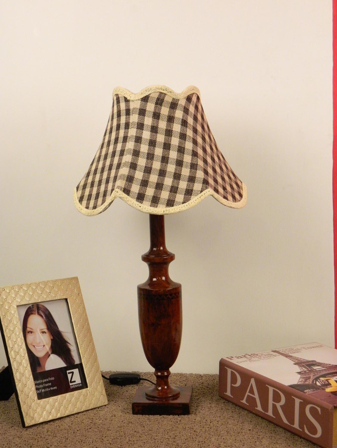 mango wood classic table lamp with jute shade- grey check - 10895885 - Zoom Image - 1