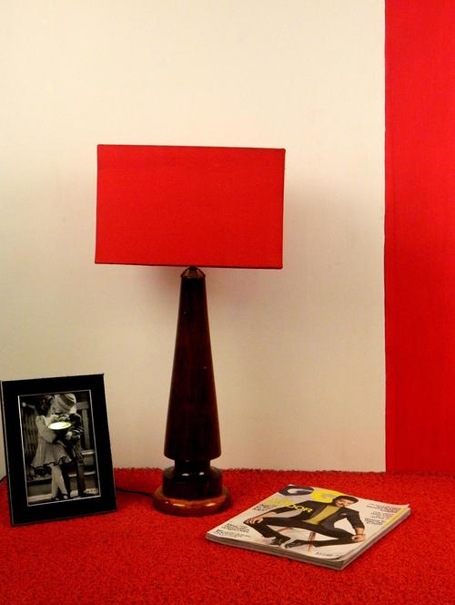 mango wood vintage table lamp with rectangular shade- red - 10895908 - Standard Image - 1