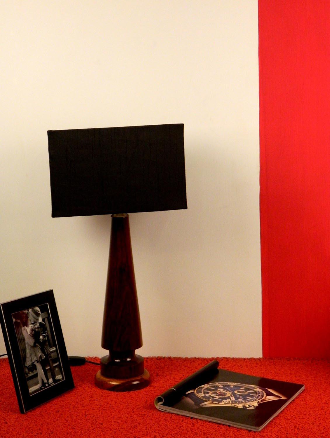 mango wood vintage table lamp with rectangular shade- blk - 10895913 - Zoom Image - 1