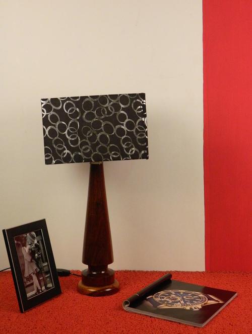 mango wood vintage table lamp with rectangular shade- blk silver - 10895917 - Standard Image - 1