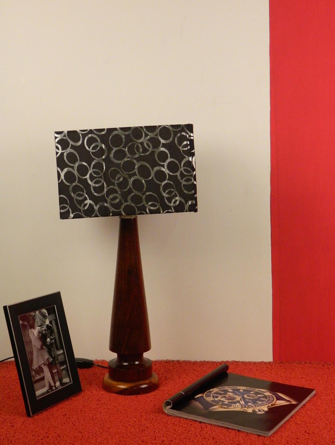 mango wood vintage table lamp with rectangular shade- blk silver - 10895917 - Zoom Image - 1