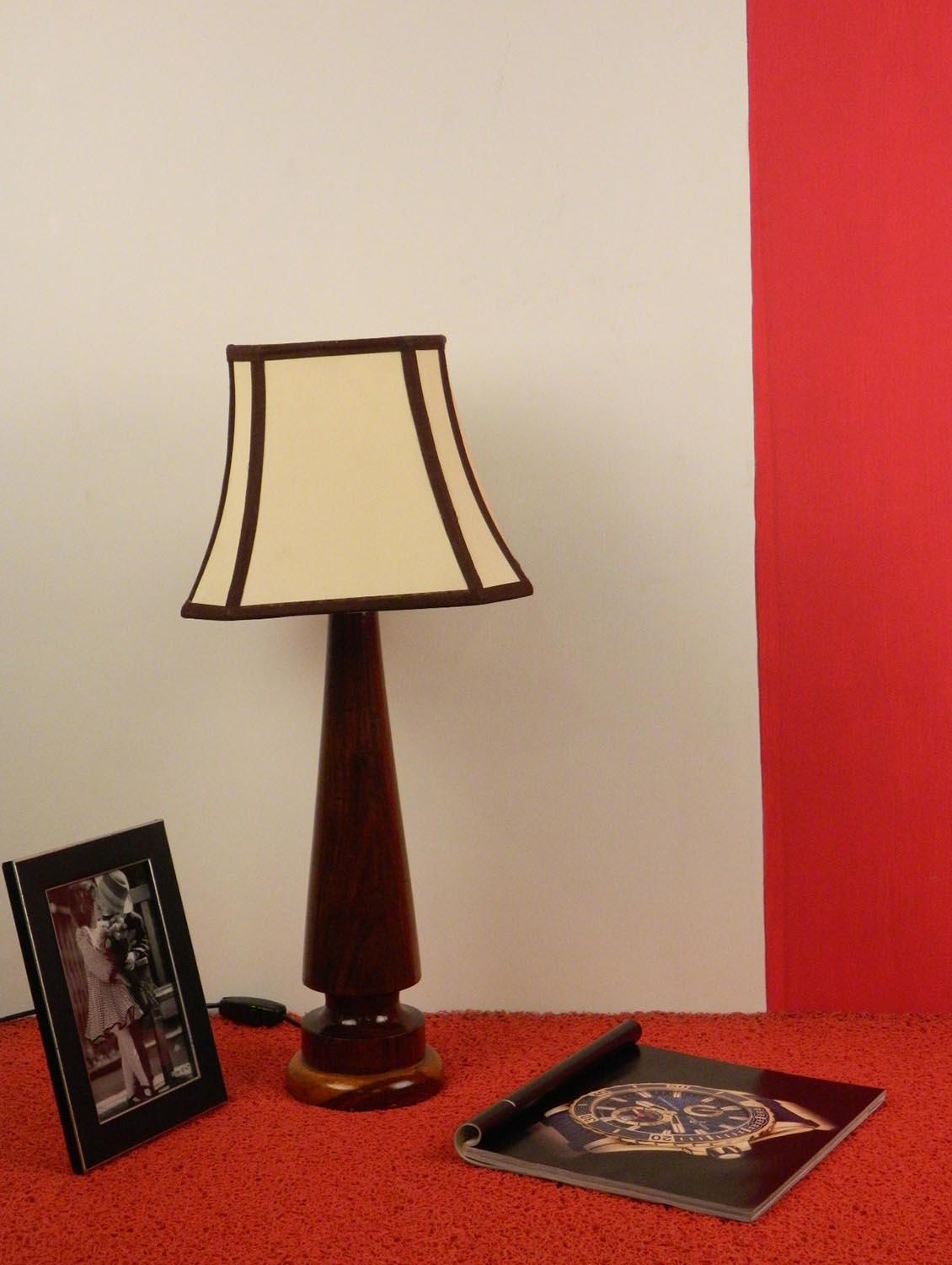 mango wood vintage table lamp with sq stripe shade- off white - 10895926 - Zoom Image - 1