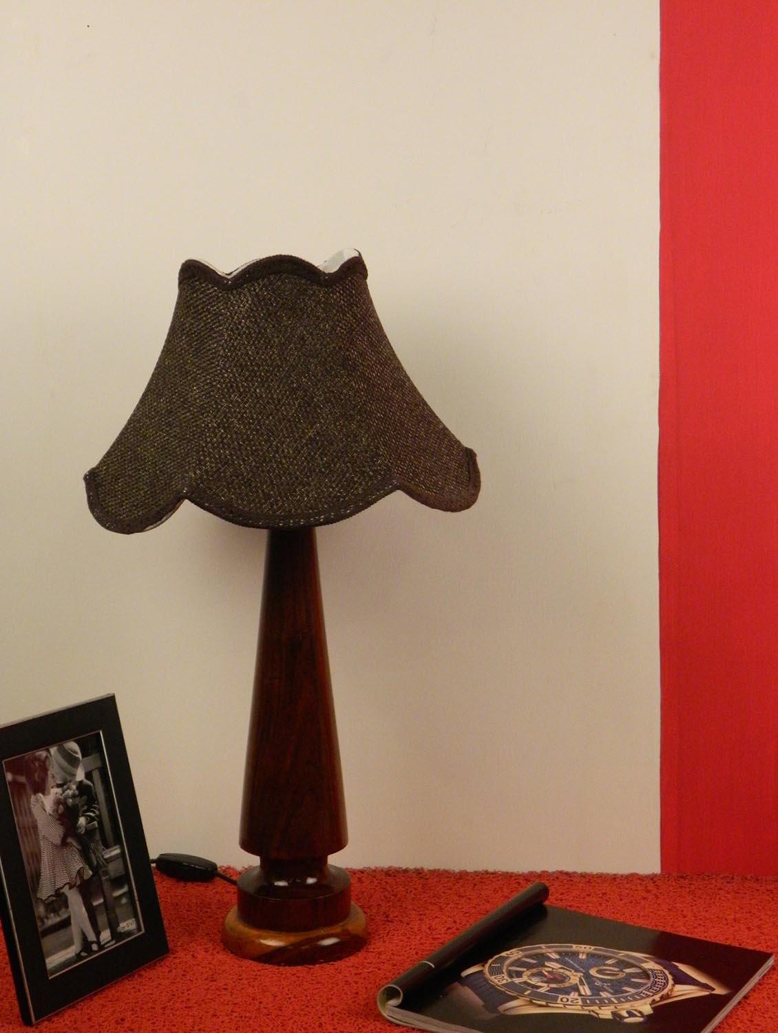 mango wood vintage table lamp with jute shade- blk - 10895930 - Zoom Image - 1