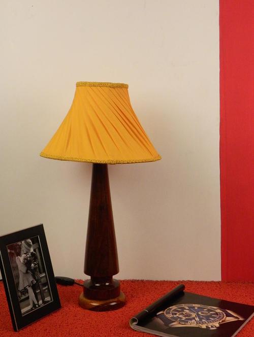 mango wood vintage table lamp with pleated shade- yellow - 10895932 - Standard Image - 1