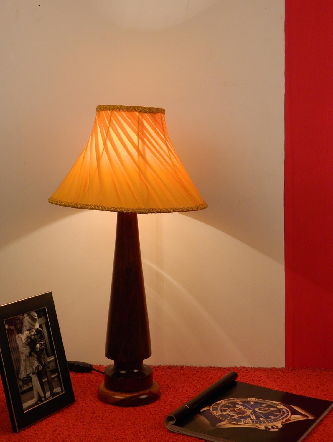 mango wood vintage table lamp with pleated shade- yellow - 10895932 - Zoom Image - 2