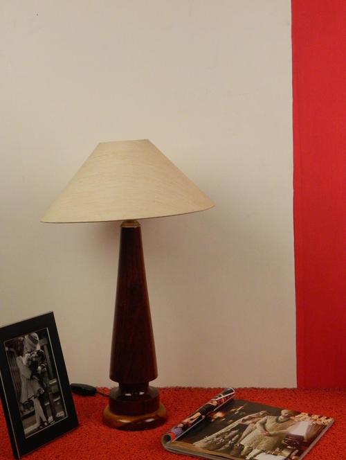 mango wood vintage table lamp with 13" pyramid shade--off-wh'ite - 10895942 - Standard Image - 1