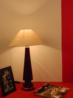 mango wood vintage table lamp with 13" pyramid shade--off-wh'ite - 10895942 - Standard Image - 2