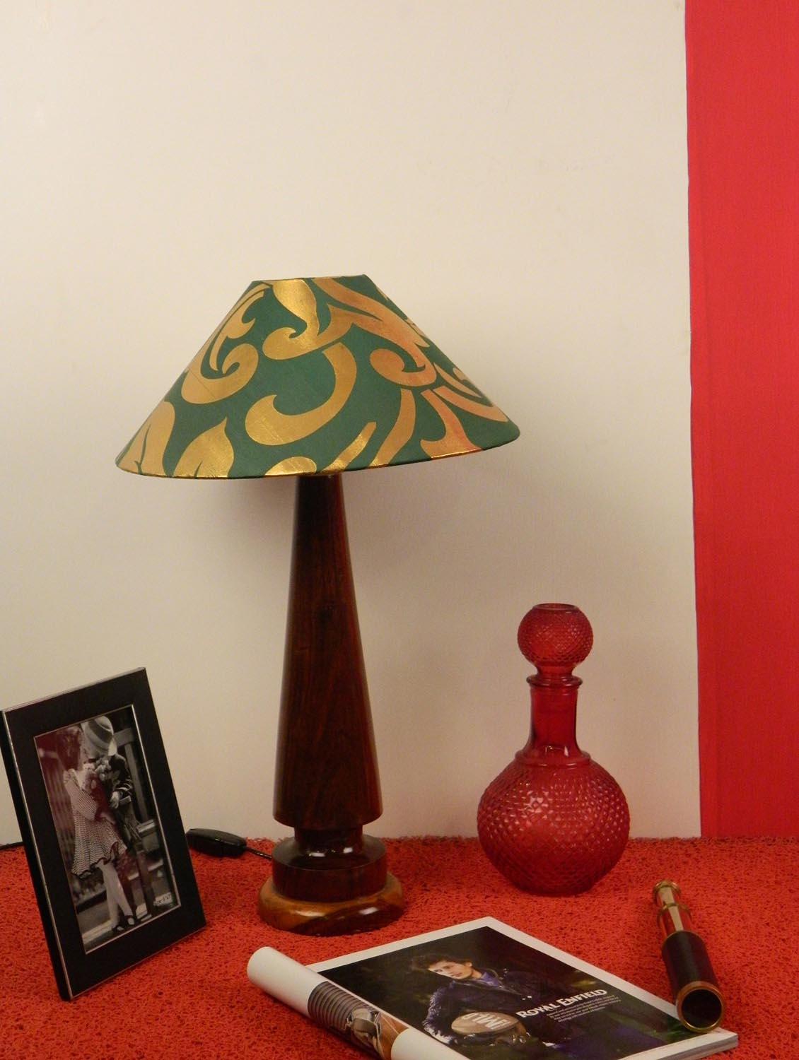 mango wood vintage table lamp with 13" pyramid shade--green gold - 10895957 - Zoom Image - 1