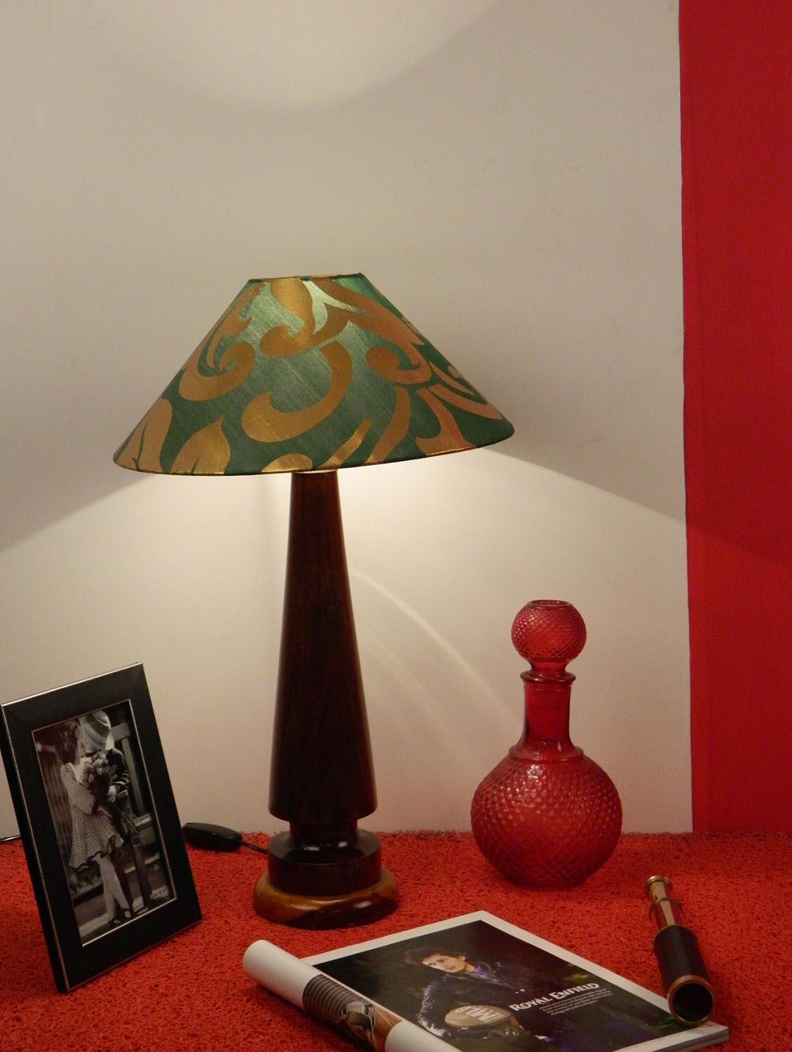 mango wood vintage table lamp with 13" pyramid shade--green gold - 10895957 - Zoom Image - 2