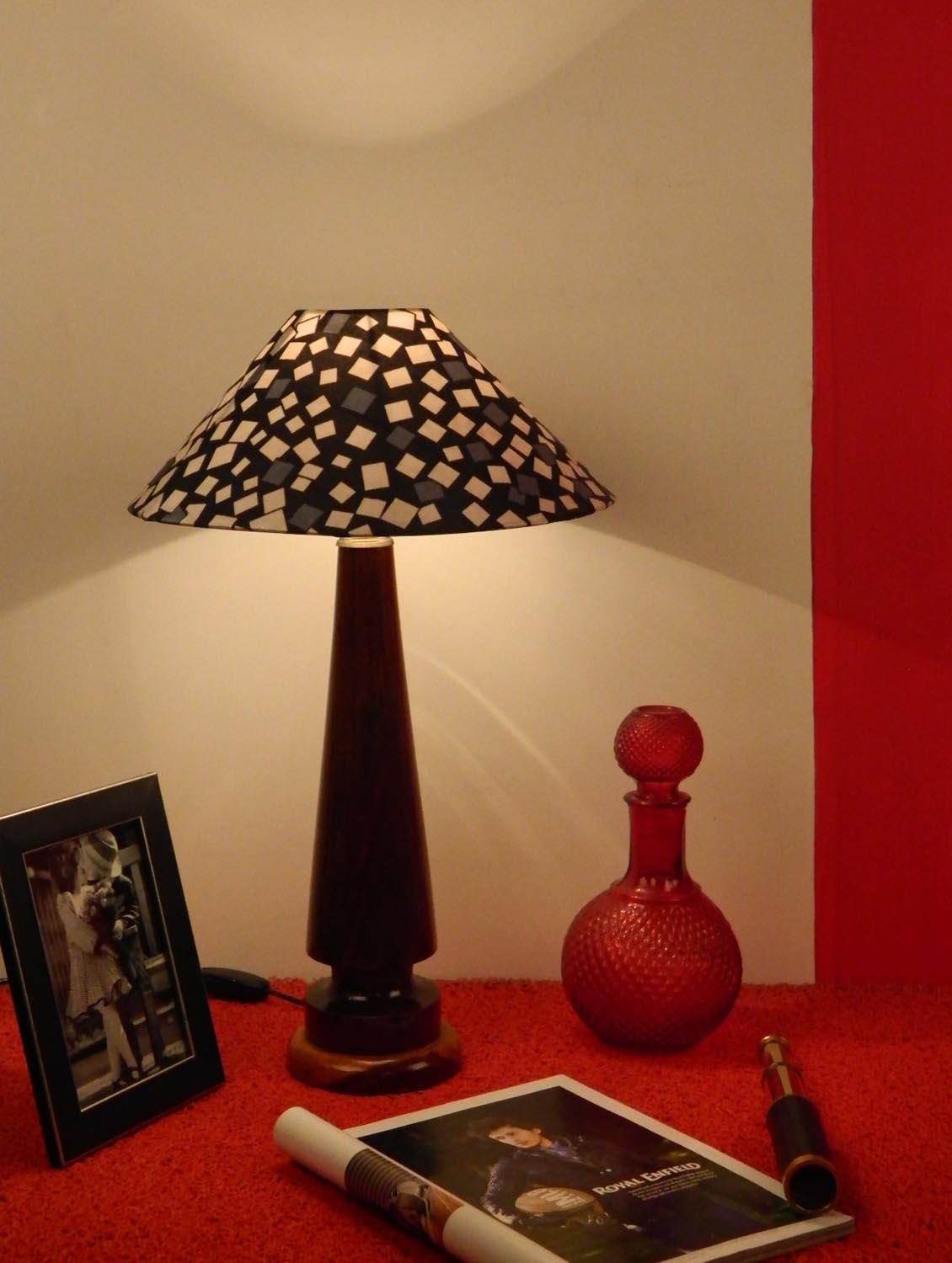 mango wood vintage table lamp with 13" pyramid shade--grey check - 10895961 - Zoom Image - 2
