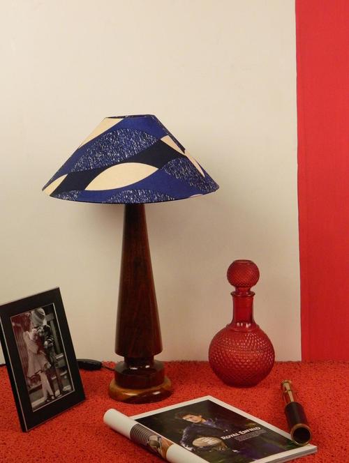 mango wood vintage table lamp with 13" pyramid shade--blue eyes - 10895967 - Standard Image - 1