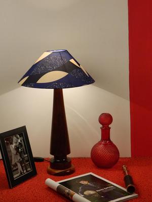 mango wood vintage table lamp with 13" pyramid shade--blue eyes - 10895967 - Standard Image - 2
