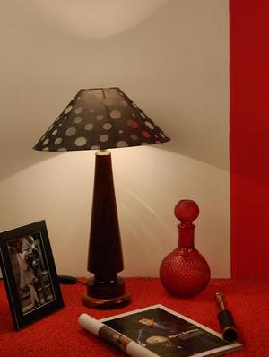 mango wood vintage table lamp with 13" pyramid shade--mid night - 10895968 - Standard Image - 2