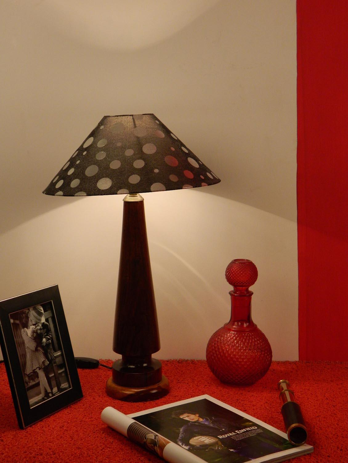 mango wood vintage table lamp with 13" pyramid shade--mid night - 10895968 - Zoom Image - 2