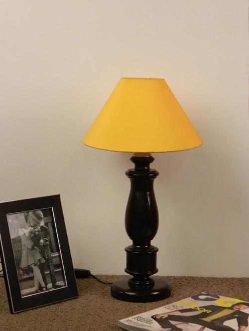 mango wood dark brown classic table lamp with 10" pyramid shade-yellow - 10895986 - Standard Image - 1