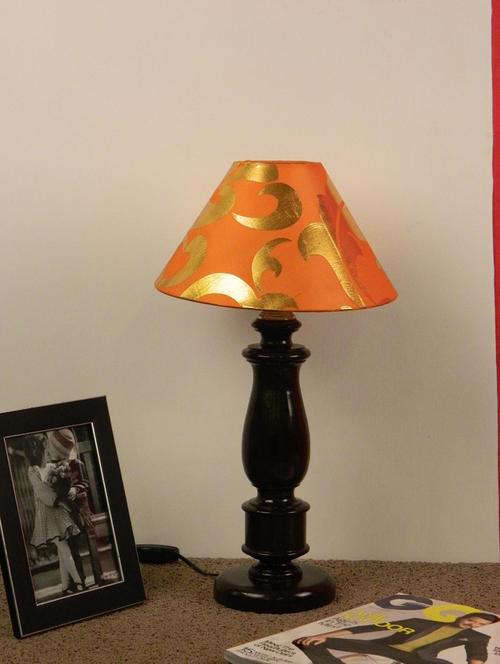 mango wood dark brown classic table lamp with 10" pyramid shade-orange gold - 10896000 - Standard Image - 1