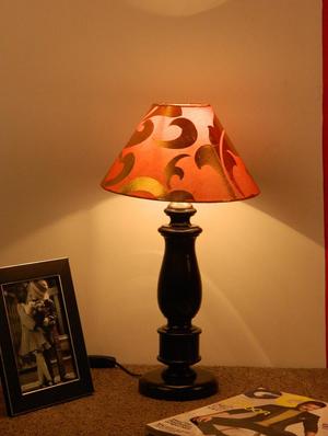 mango wood dark brown classic table lamp with 10" pyramid shade-orange gold - 10896000 - Standard Image - 2