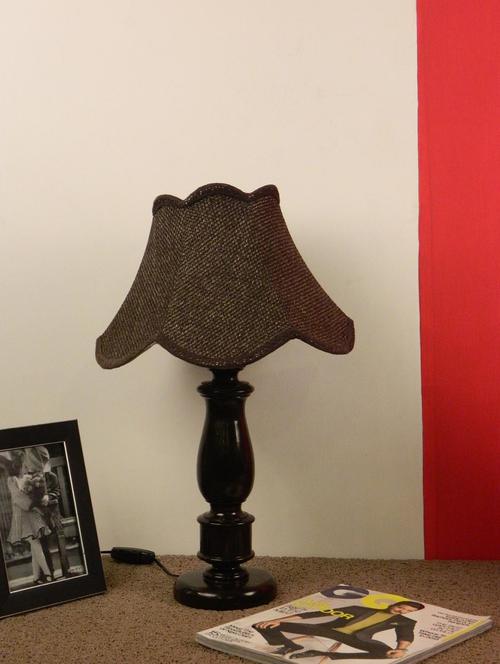 mango wood dark brown classic table lamp with jute shade-blk - 10896004 - Standard Image - 1