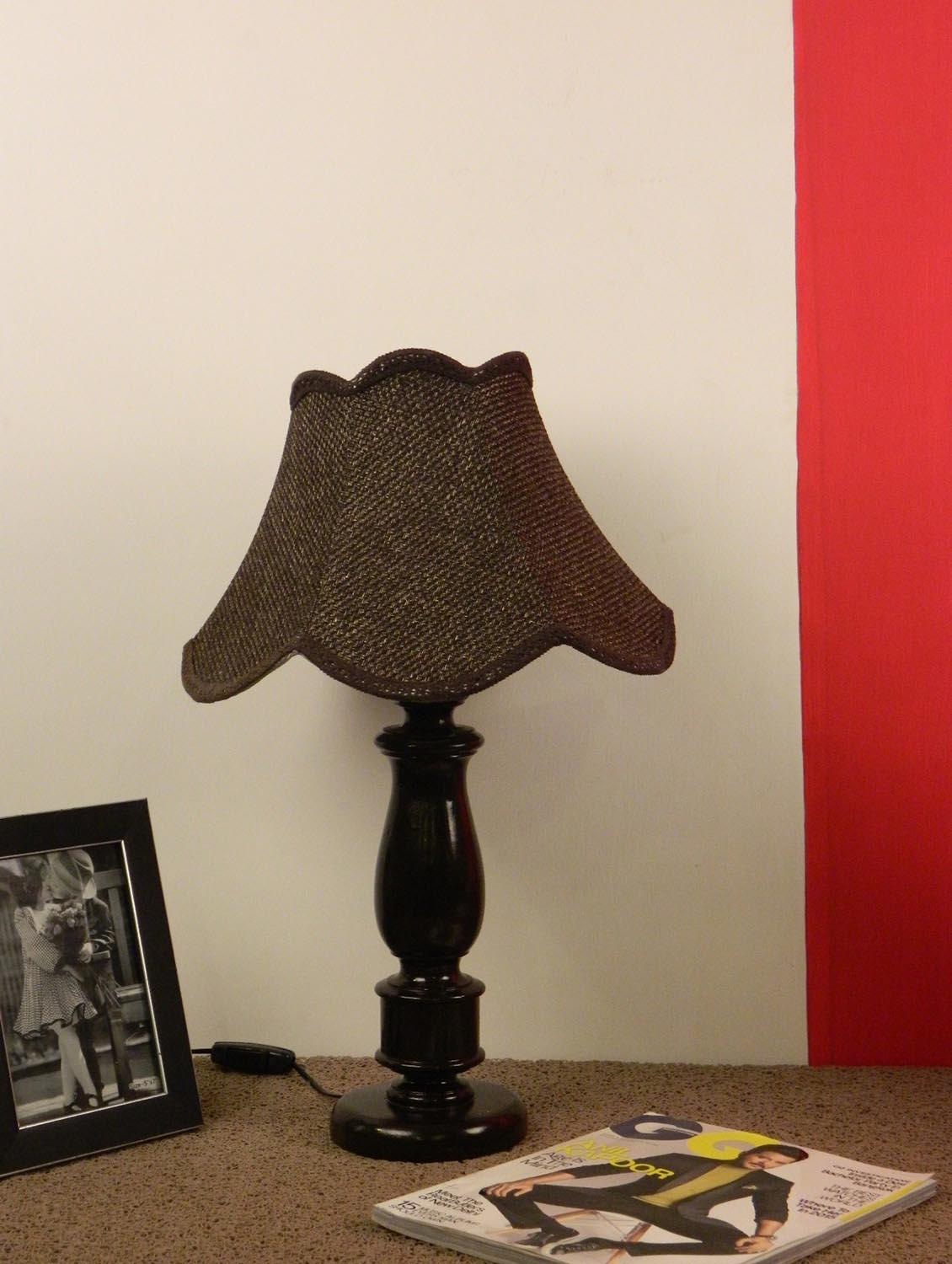 mango wood dark brown classic table lamp with jute shade-blk - 10896004 - Zoom Image - 1