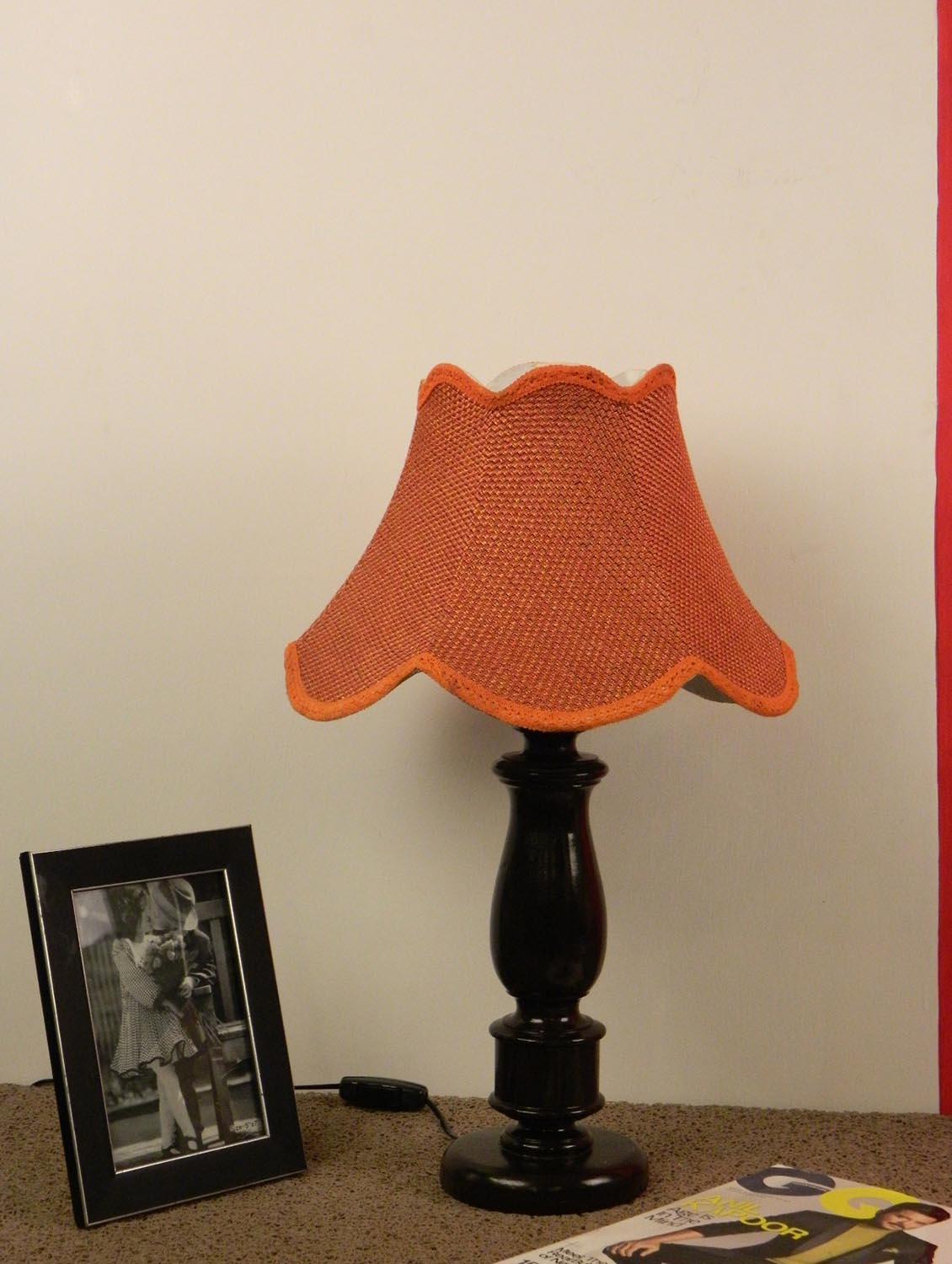 mango wood dark brown classic table lamp with jute shade-orange - 10896006 - Zoom Image - 1