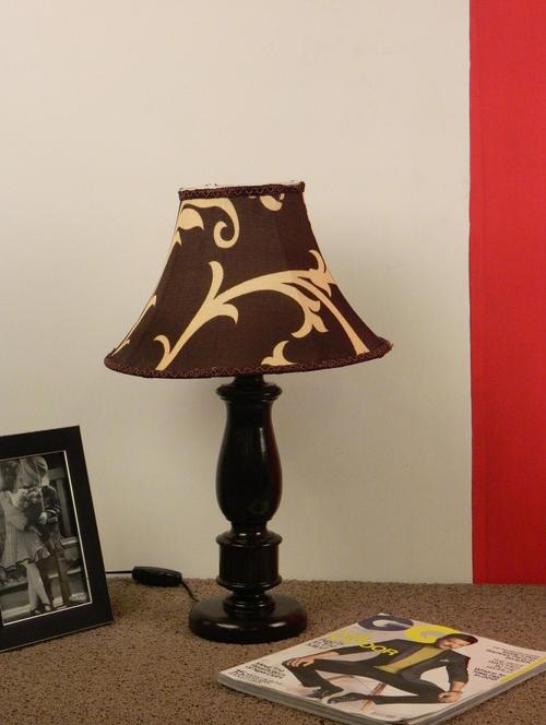 mango wood dark brown classic table lampwith poly silk shade--brown - 10896012 - Standard Image - 1