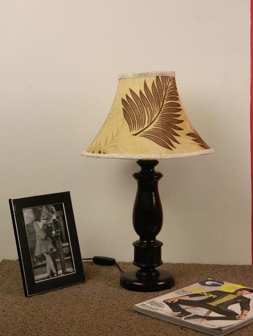 mango wood dark brown classic table lampwith poly silk shade--brown off-wh'ite - 10896013 - Standard Image - 1