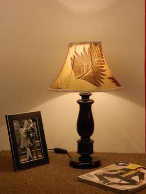 mango wood dark brown classic table lampwith poly silk shade--brown off-wh'ite - 10896013 - Standard Image - 2