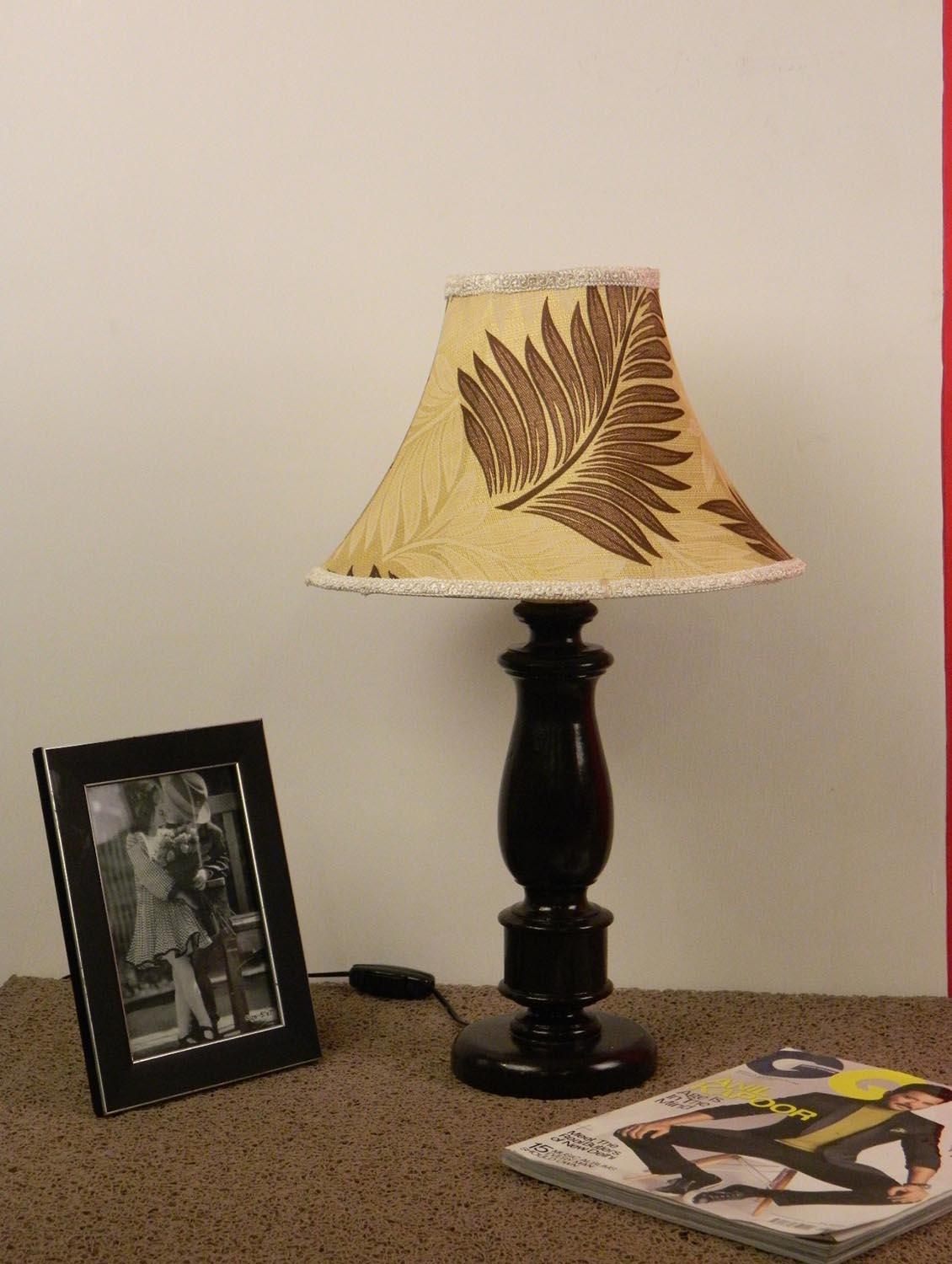 mango wood dark brown classic table lampwith poly silk shade--brown off-wh'ite - 10896013 - Zoom Image - 1