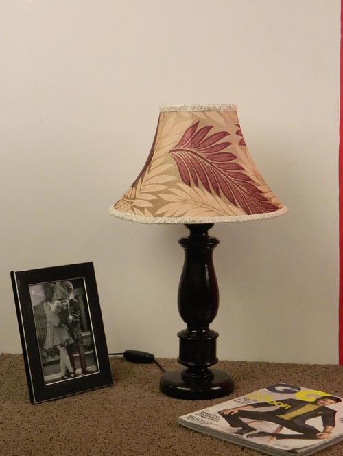 mango wood dark brown classic table lampwith poly silk shade--mroon off-wh'ite - 10896014 - Standard Image - 1