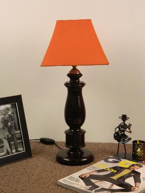 mango wood dark brown classic table lampwith sq shade-orange - 10896026 - Standard Image - 1