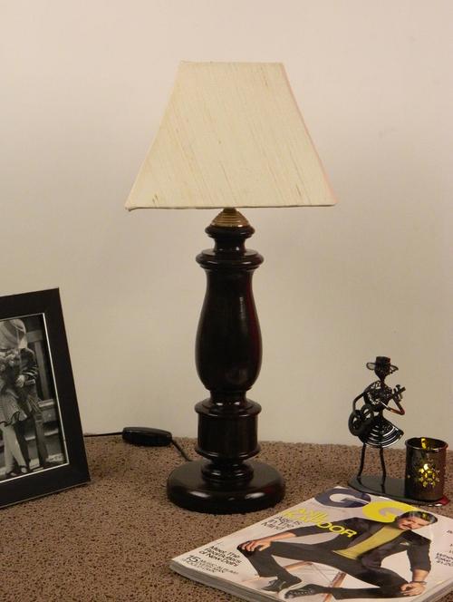 mango wood dark brown classic table lampwith sq shade-off-wh'ite - 10896030 - Standard Image - 1