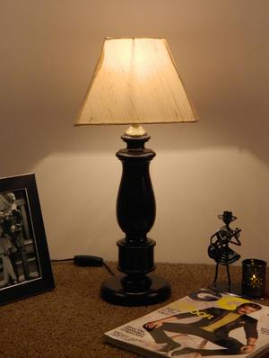 mango wood dark brown classic table lampwith sq shade-off-wh'ite - 10896030 - Standard Image - 2