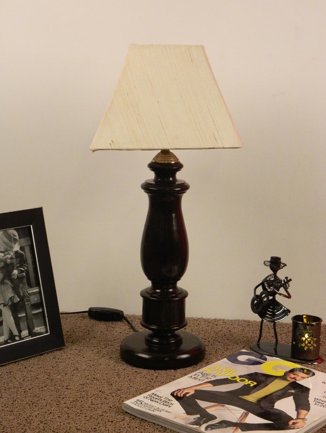 mango wood dark brown classic table lampwith sq shade-off-wh'ite - 10896030 - Zoom Image - 1