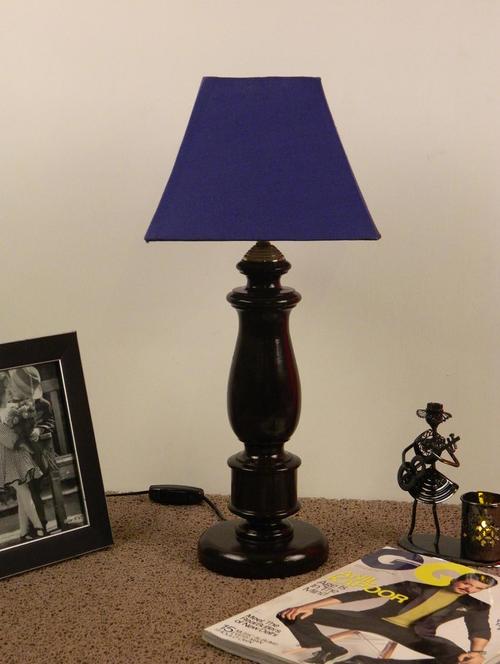 mango wood dark brown classic table lampwith sq shade-navy - 10896033 - Standard Image - 1