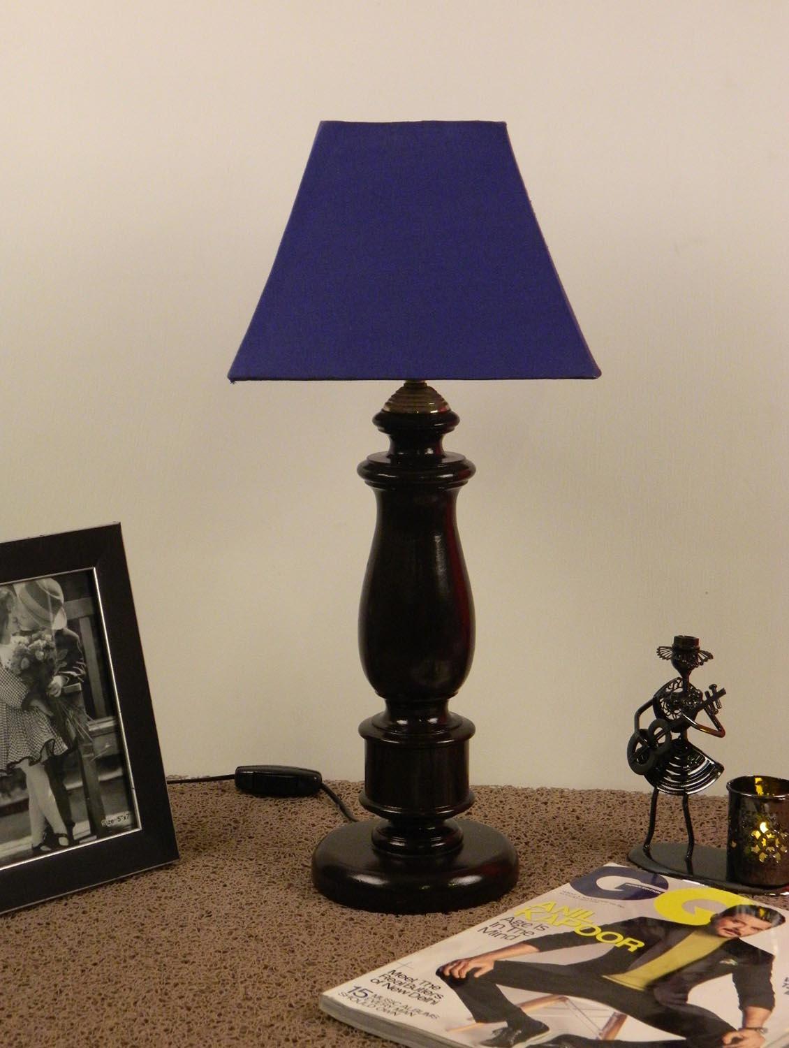 mango wood dark brown classic table lampwith sq shade-navy - 10896033 - Zoom Image - 1