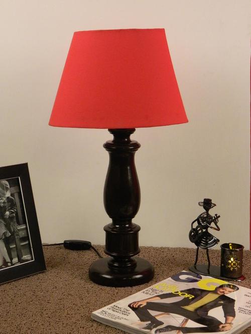 mango wood dark brown classic table lampwith oval shade-red - 10896035 - Standard Image - 1