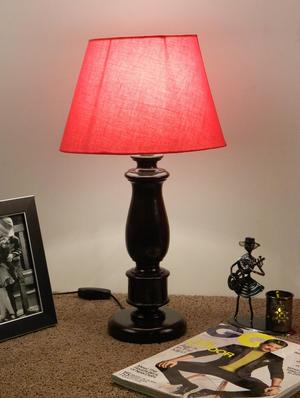 mango wood dark brown classic table lampwith oval shade-red - 10896035 - Standard Image - 2