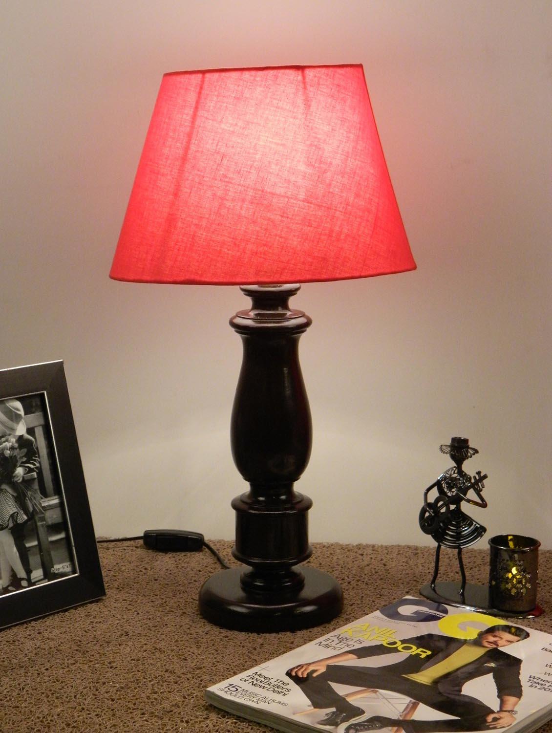 mango wood dark brown classic table lampwith oval shade-red - 10896035 - Zoom Image - 2