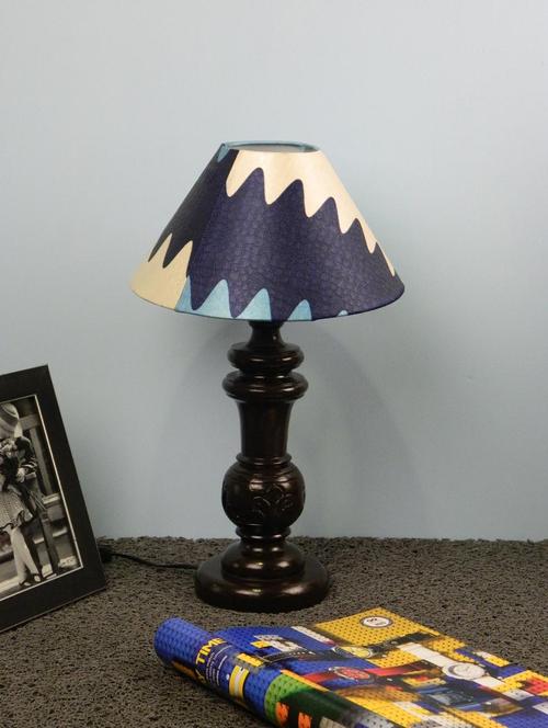 mango wood dark brown classic table lampwith 10" pyramid shade-blueish - 10896041 - Standard Image - 1