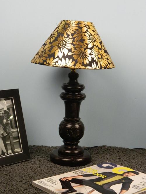 mango wood dark brown classy table lampwith 10" pryamid shade-blk gold - 10896090 - Standard Image - 1