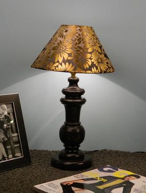mango wood dark brown classy table lampwith 10" pryamid shade-blk gold - 10896090 - Standard Image - 2