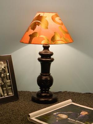 mango wood dark brown classy table lampwith 10" pryamid shade-orange gold - 10896098 - Standard Image - 2