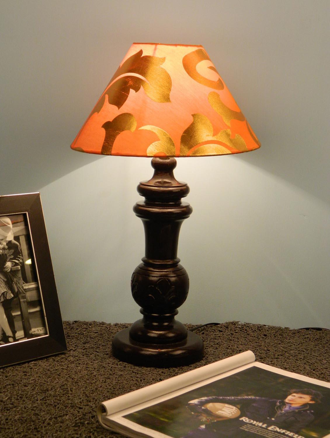 mango wood dark brown classy table lampwith 10" pryamid shade-orange gold - 10896098 - Zoom Image - 2