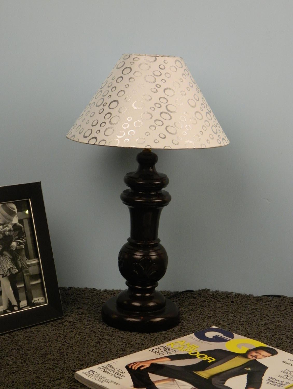 mango wood dark brown classy table lampwith 10" pryamid shade-white silver - 10896103 - Zoom Image - 1