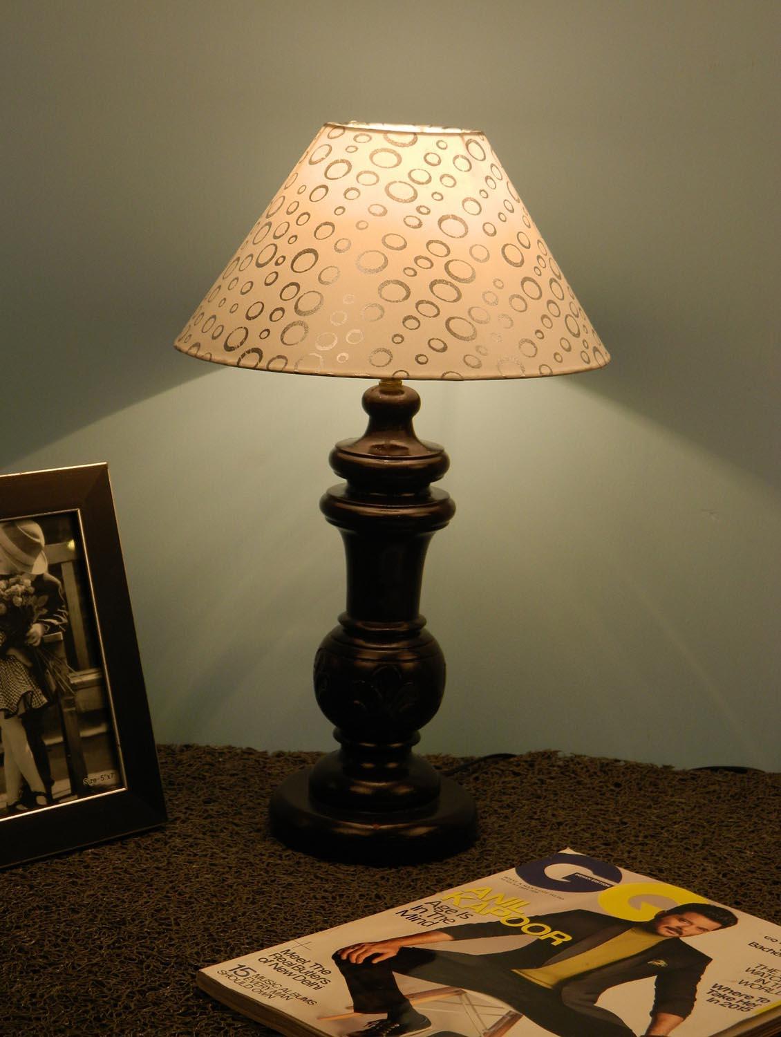 mango wood dark brown classy table lampwith 10" pryamid shade-white silver - 10896103 - Zoom Image - 2