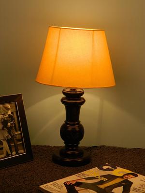 mango wood dark brown classy table lampwith oval shade-yellow - 10896115 - Standard Image - 2