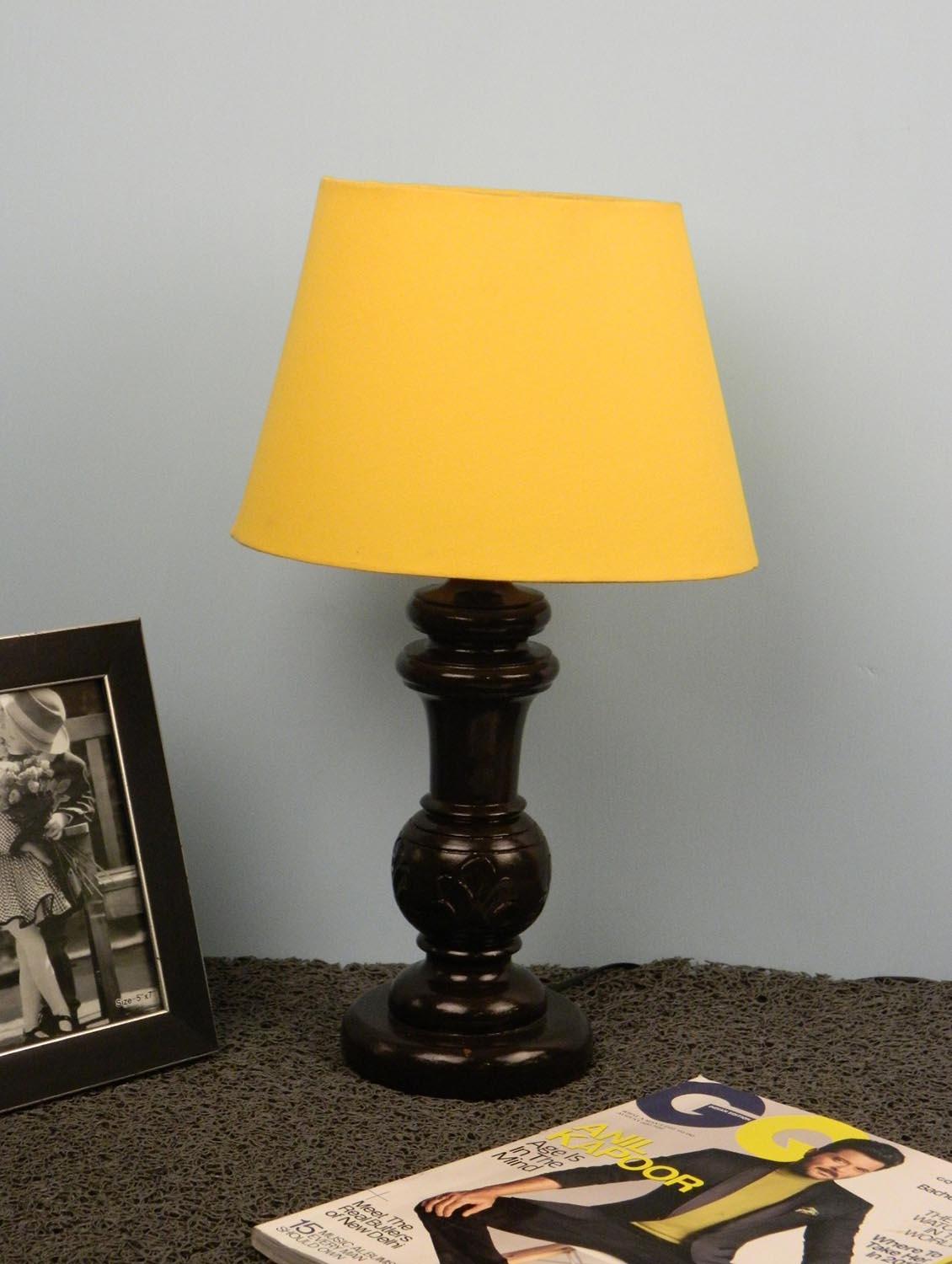 mango wood dark brown classy table lampwith oval shade-yellow - 10896115 - Zoom Image - 1
